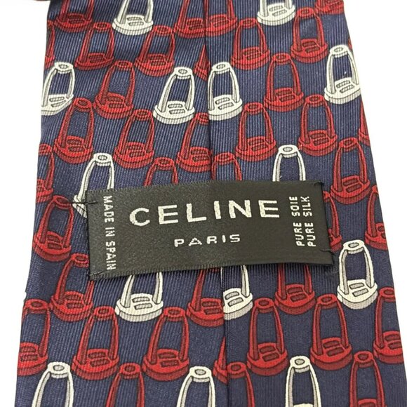CELINE - Dark Navy Red Multi Men's Tie 93-081325 - Picture 3 of 3